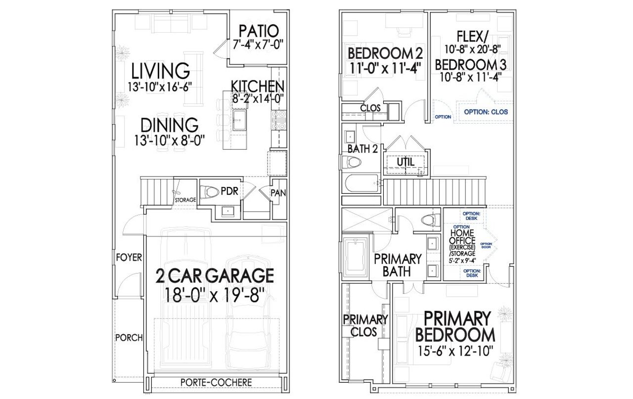 2D floor plan layout for the 9263 by CitySide Homes in Highland Commons, Houston, TX (Image 2).