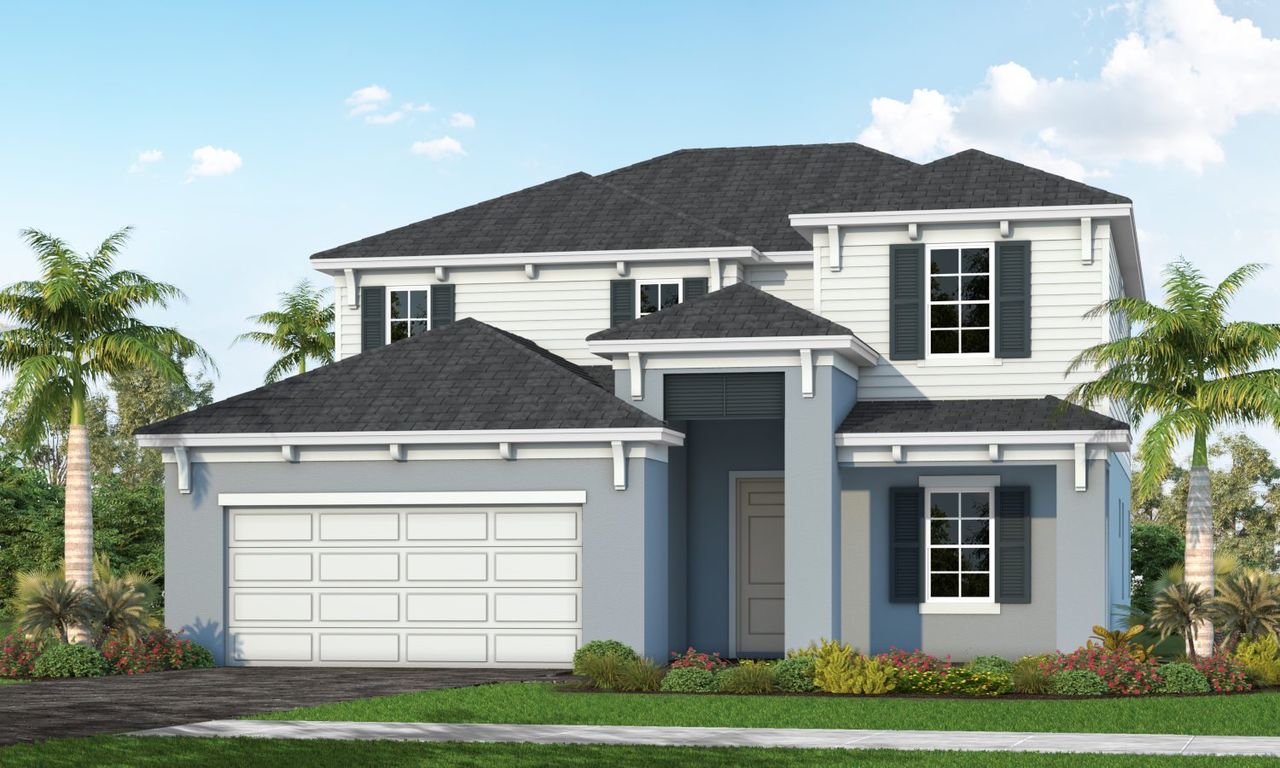 Representative exterior photo of a completed home built from the Bright Star by Neal Communities in Palm Grove, Bradenton, FL (Image 2). Representative exterior photo of a completed home built from the Bright Star by Neal Communities in Palm Grove, Bradenton, FL (Image 2).