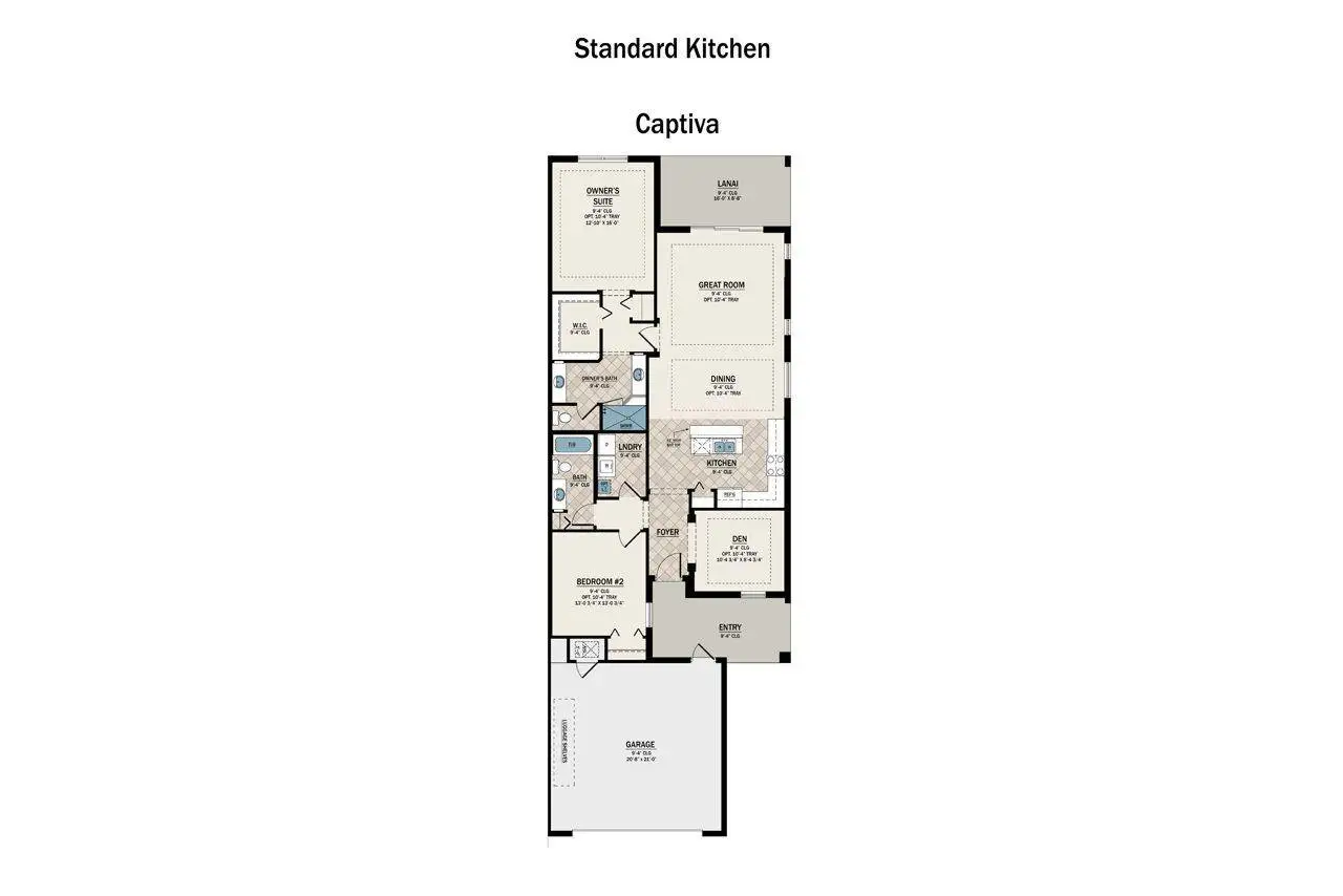 2D floor plan layout of this home in Watercolor Place Villas, Bradenton, FL (Image 2).