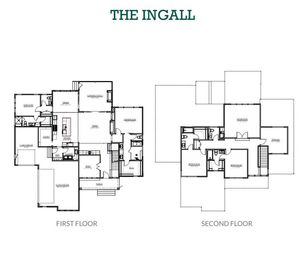 2D floor plan layout for the The Ingall by Ken Harvey Homes in Sorrell Oaks, Youngsville, NC (Image 2).