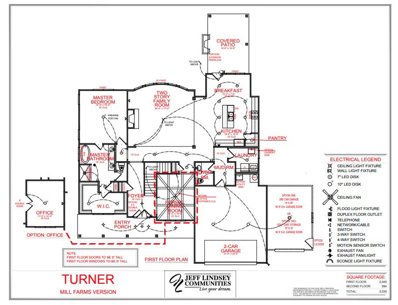 2D floor plan layout for the Turner F by Jeff Lindsey Communities in Mill Farms, Peachtree City, GA (Image 2).
