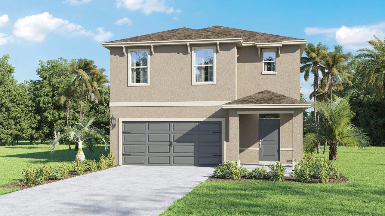 Front exterior of a new home in Wynnstone, Davenport, FL, highlighting curb appeal (Image 2).