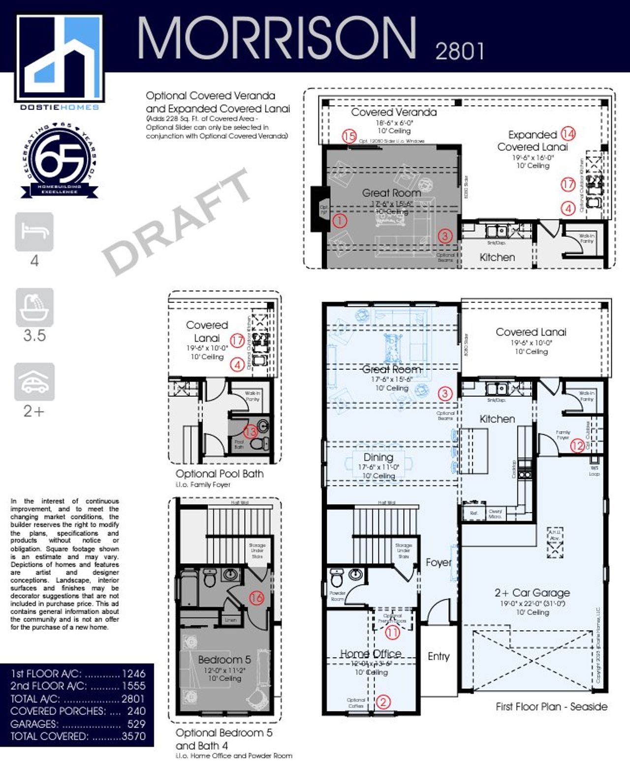 2D floor plan layout for the Morrison 2801 by Dostie Homes in Reflections and Seabrook at Nocatee, Ponte Vedra Beach, FL (Image 2).