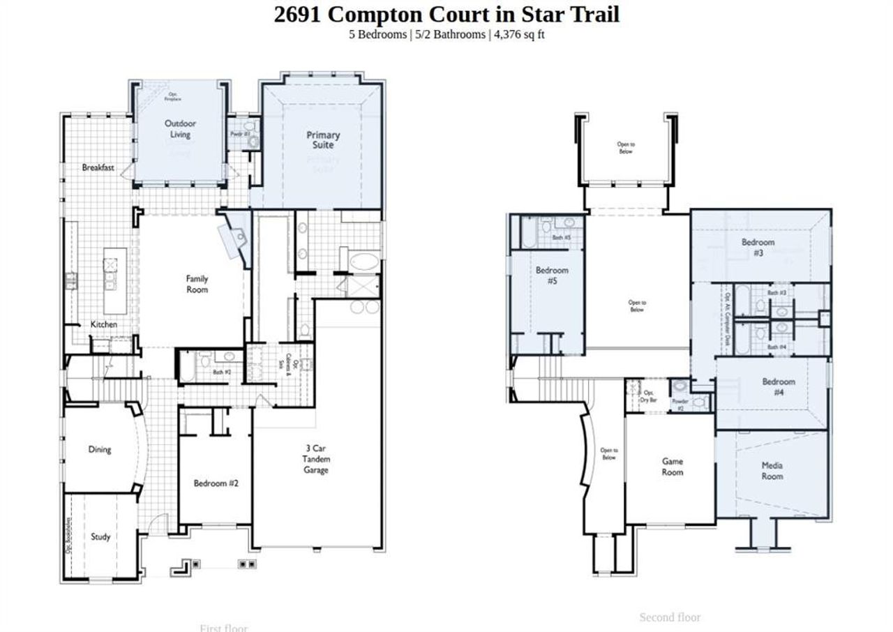 2D floor plan layout of this home in Star Trail, Prosper, TX (Image 2).