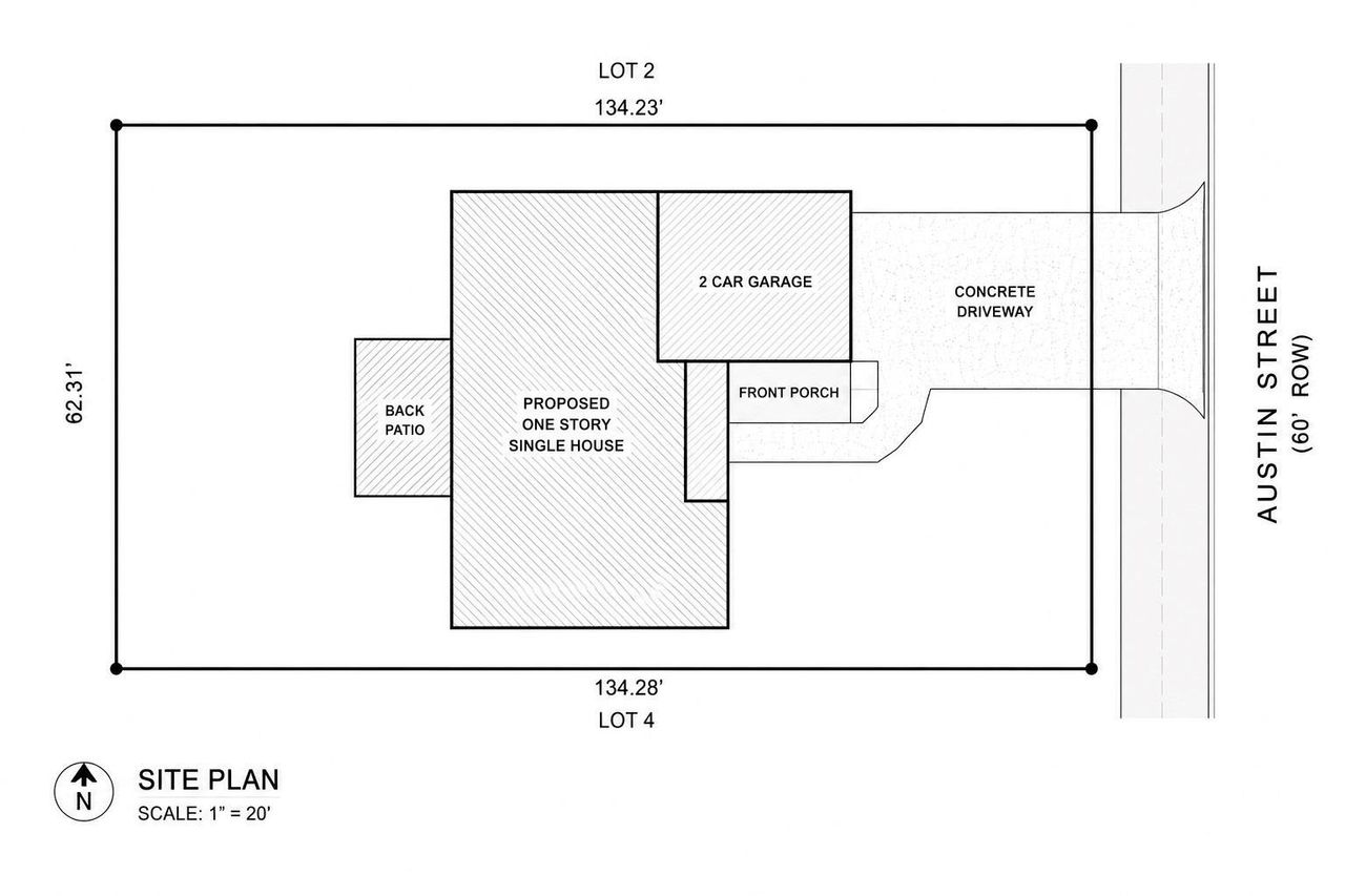 Site plan for 614 Austin Street. (Photos may show the home during construction and are not representative of the completed home. Renderings are for illustrative purposes only. Final finishes and selections are subject to change.) Site plan for 614 Austin Street. (Photos may show the home during construction and are not representative of the completed home. Renderings are for illustrative purposes only. Final finishes and selections are subject to change.)