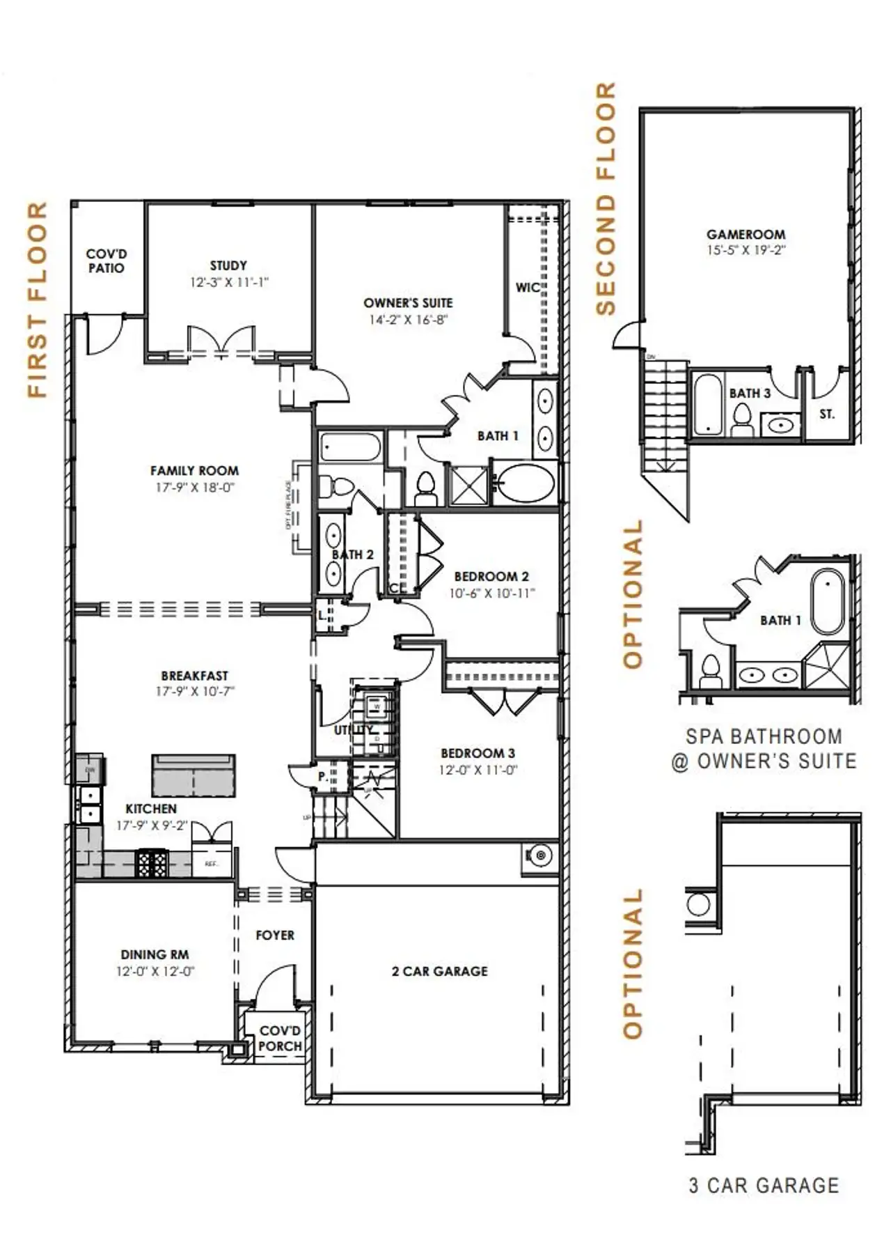 2D floor plan layout for the Elise 2012HS3CG by Saratoga Homes in Ashland, Angleton, TX (Image 2).
