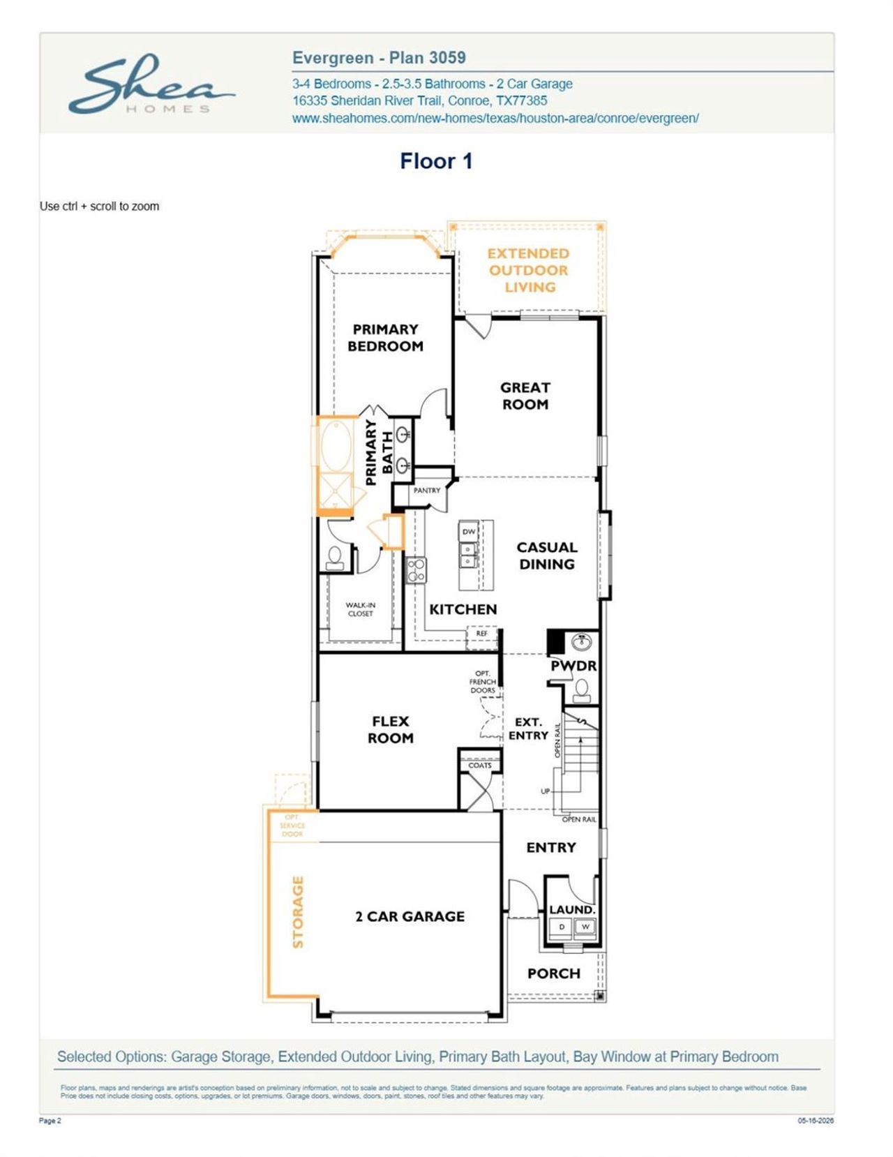 2D floor plan layout of this home in Evergreen 40', Conroe, TX (Image 2). 2D floor plan layout of this home in Evergreen 40', Conroe, TX (Image 2).