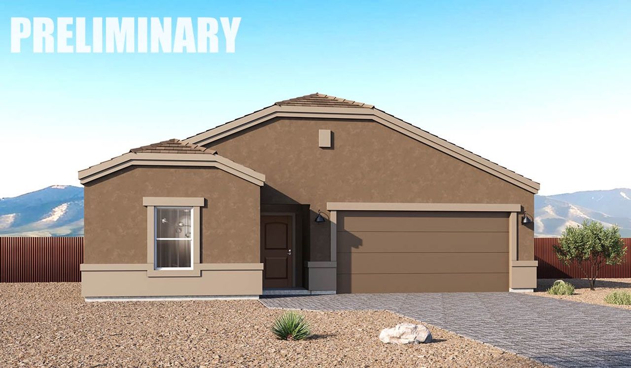 Representative exterior photo of a completed home built from the Thomas - Plan 1704 by D.R. Horton in Solterra, Green Valley, AZ (Image 2). Representative exterior photo of a completed home built from the Thomas - Plan 1704 by D.R. Horton in Solterra, Green Valley, AZ (Image 2).