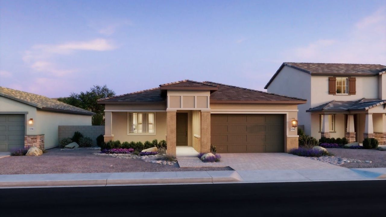 Representative exterior photo of a completed home built from the 4002 by Risewell Homes in North Creek, Queen Creek, AZ (Image 2).