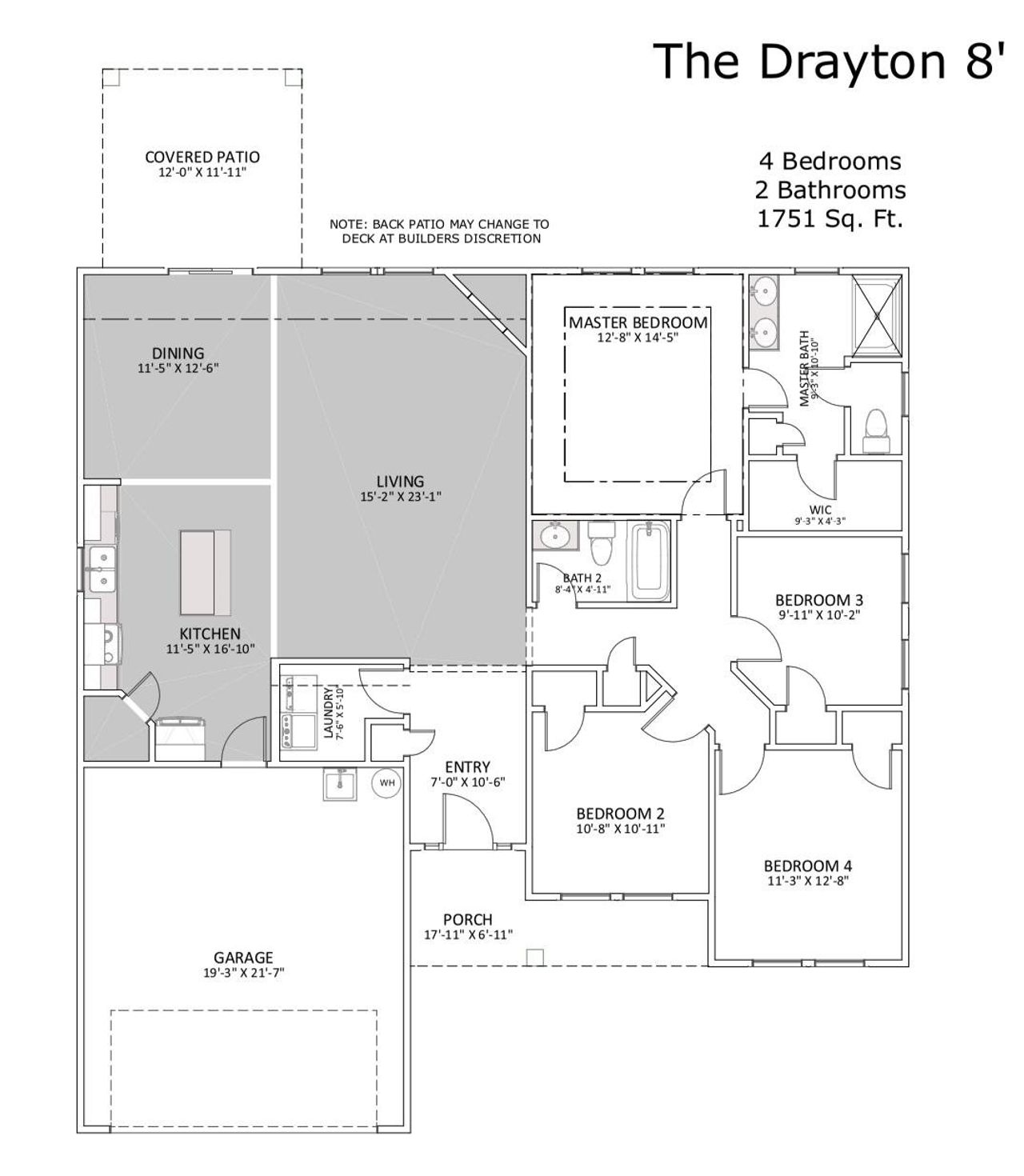 2D floor plan layout of this home in Bent Tree, Gaffney, SC (Image 2).