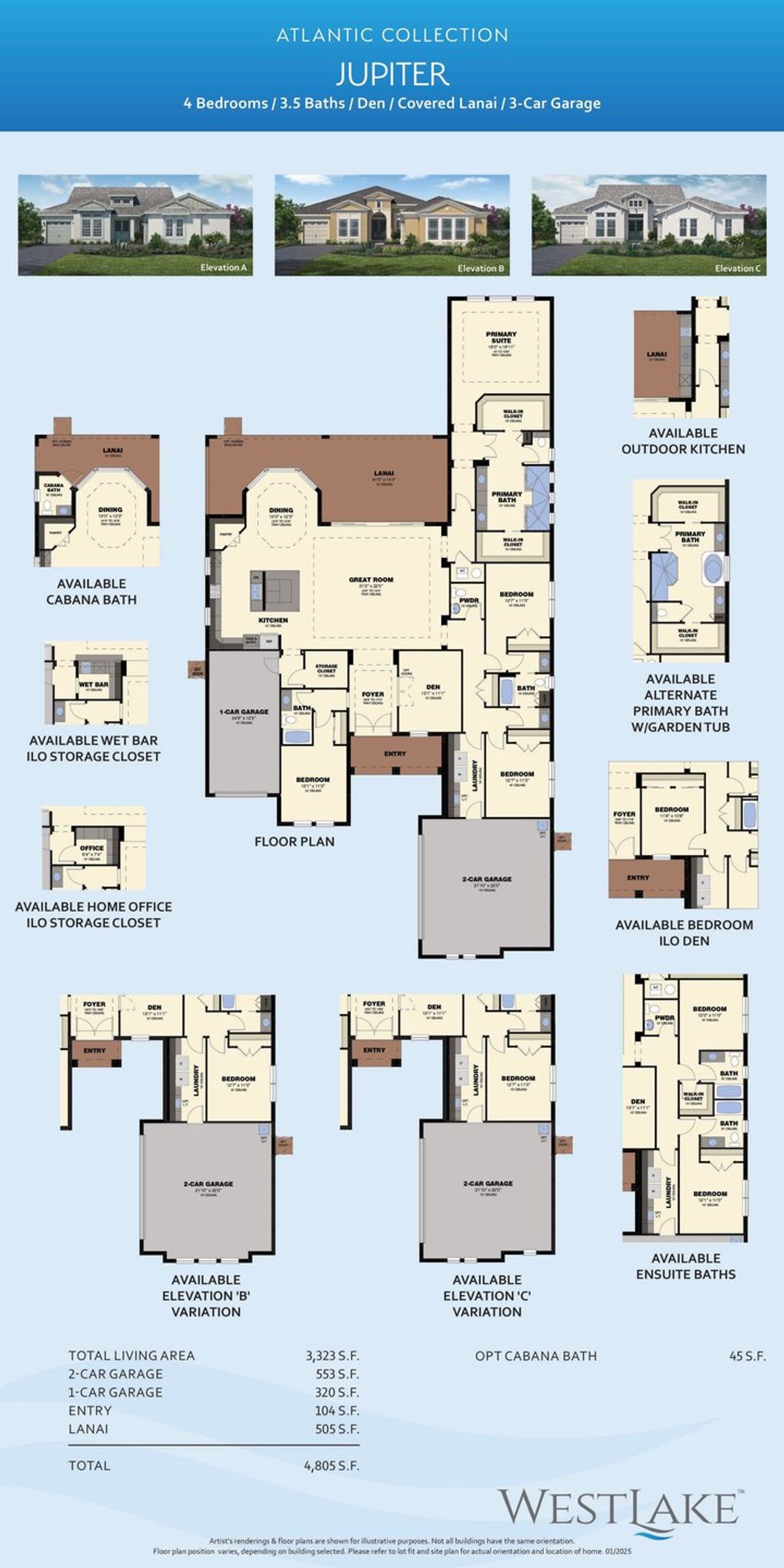 2D floor plan layout for the Jupiter by Minto Communities in Westlake, Westlake, FL (Image 2).