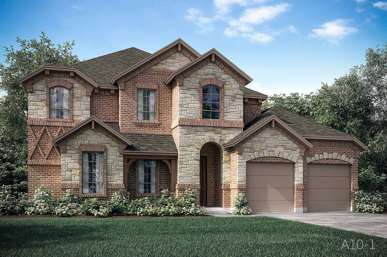 Front exterior of a new home in Hayes Crossing - Phase 2, Midlothian, TX, highlighting curb appeal (Image 2).