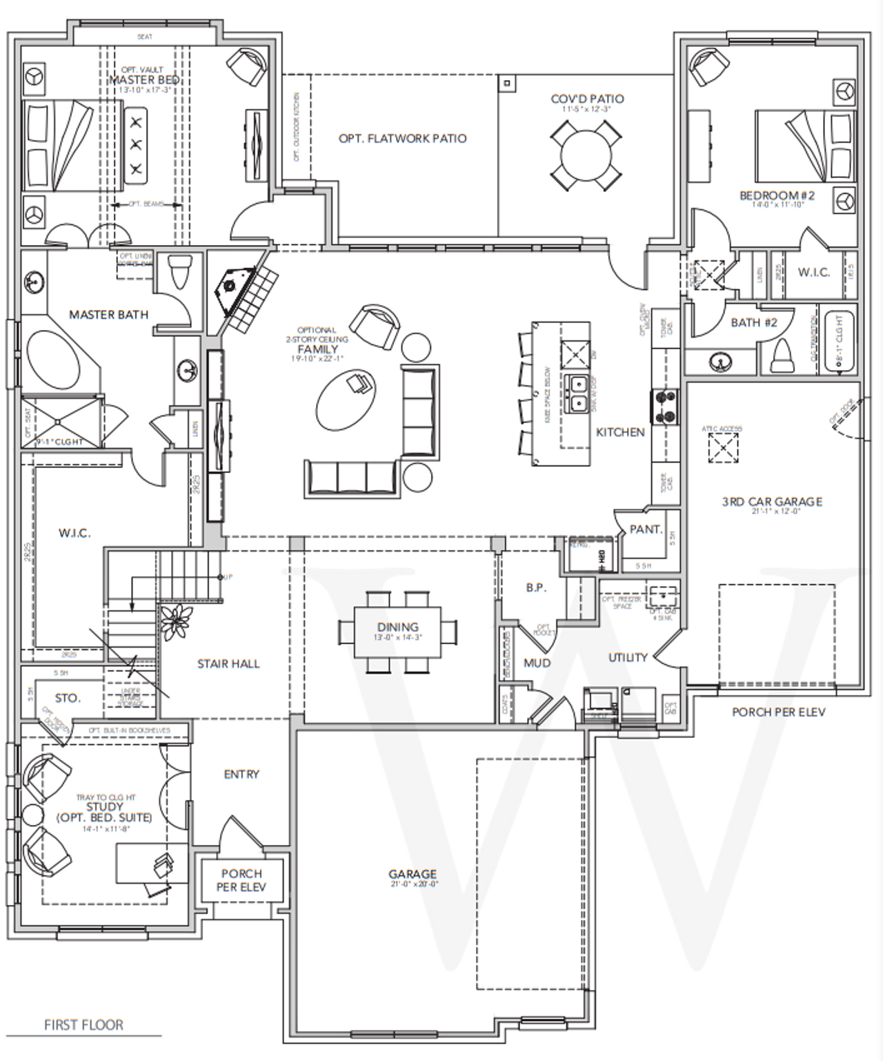 2D floor plan layout for the St. Andrews by Windmiller Custom Homes in Canyon Falls, Northlake, TX (Image 2).