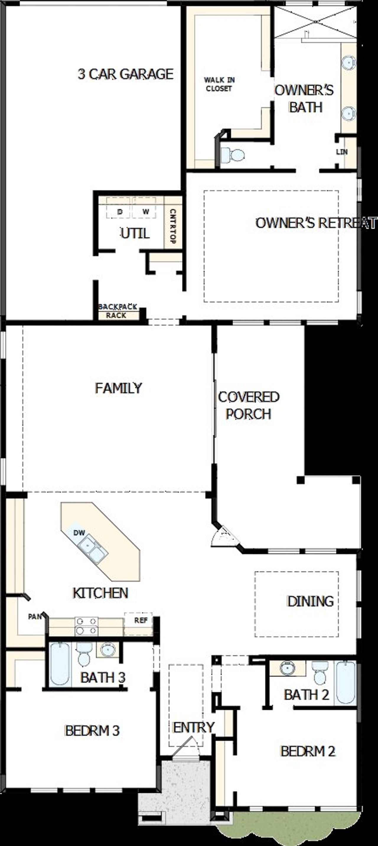 2D floor plan layout of this home in Riceland 50’ Alley Load Homesites, Mont Belvieu, TX (Image 2).