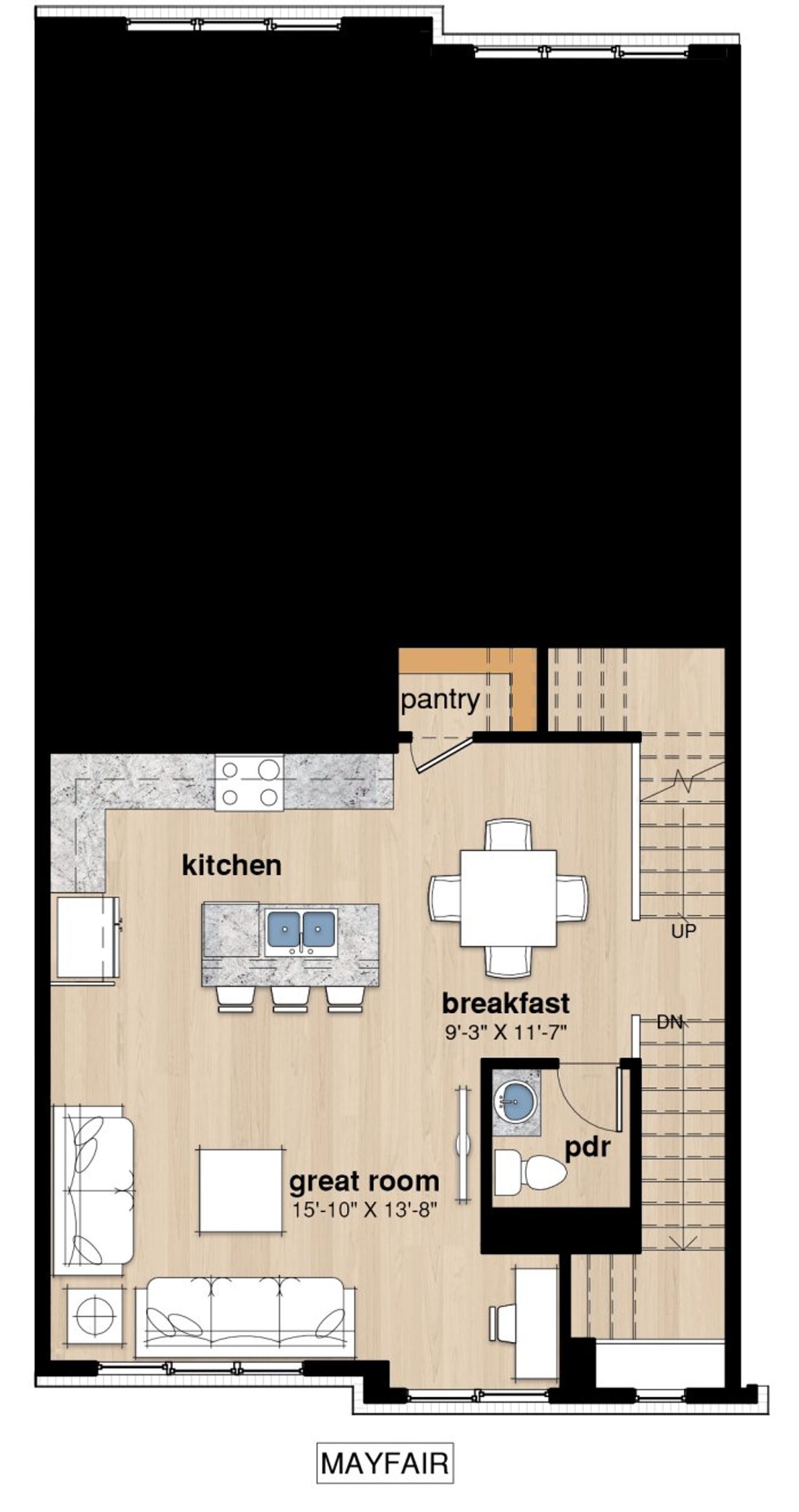 2D floor plan layout for the Mayfair by Envision Homes in Walker Row, Cary, NC (Image 2). 2D floor plan layout for the Mayfair by Envision Homes in Walker Row, Cary, NC (Image 2).