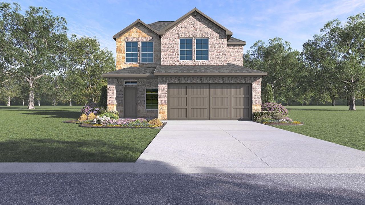 Representative exterior photo of a completed home built from the Florence by D.R. Horton in The Reserve at Spiritas Ranch, Little Elm, TX (Image 2).