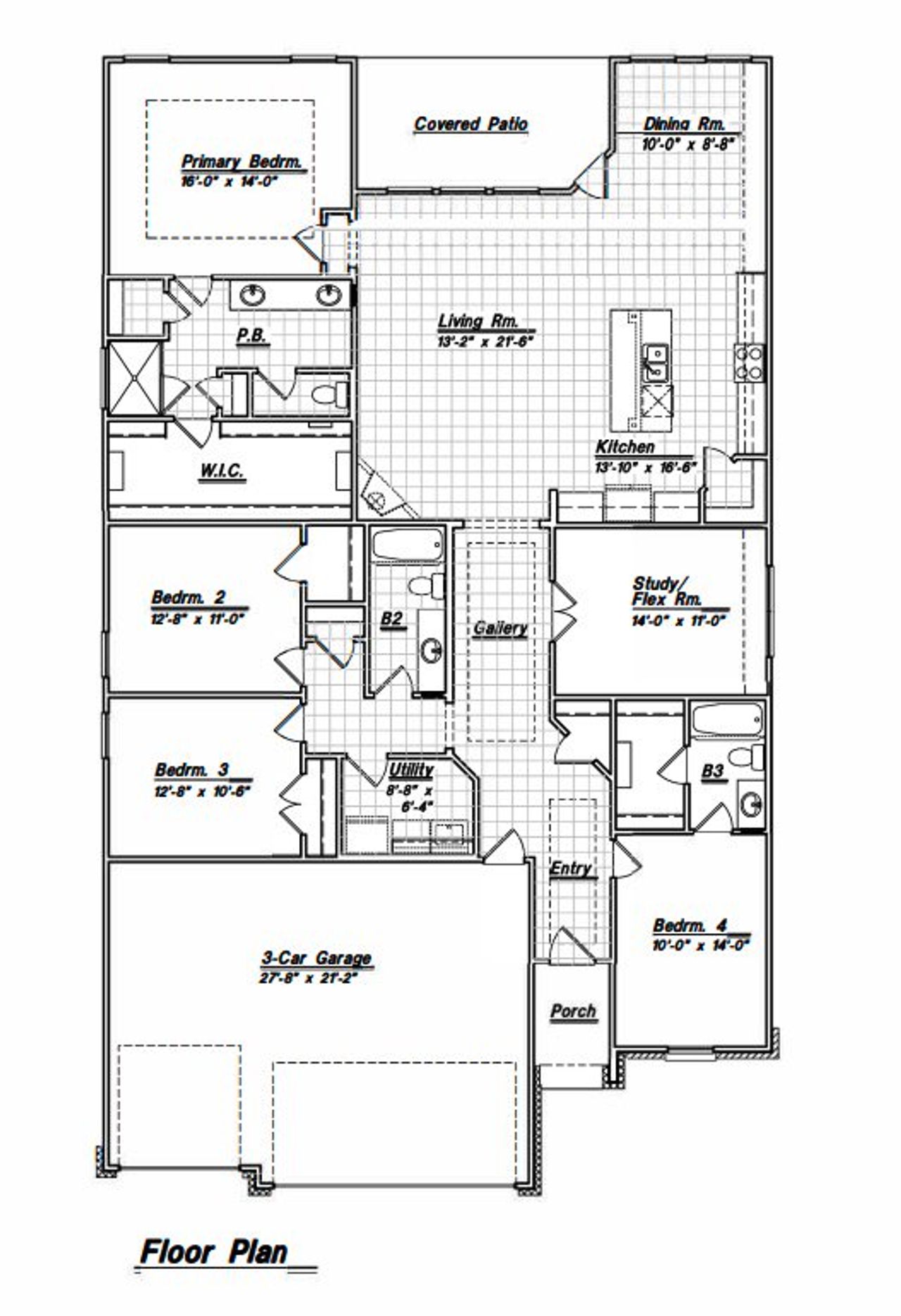 2D floor plan layout for the 65’s Yellowstone by Bellaire Homes in The Parklands, Schertz, TX (Image 2).