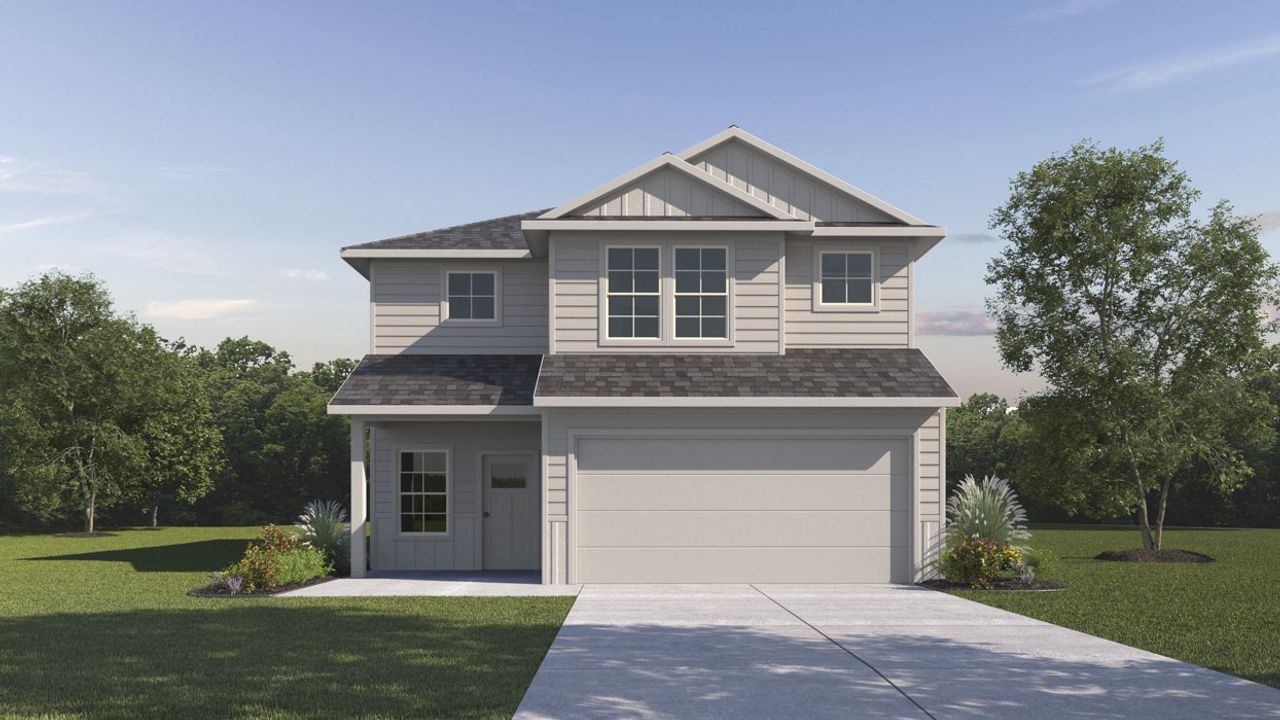 Representative exterior photo of a completed home built from the Ryleigh by D.R. Horton in Ranger Crossing, Princeton, TX (Image 2). Representative exterior photo of a completed home built from the Ryleigh by D.R. Horton in Ranger Crossing, Princeton, TX (Image 2).