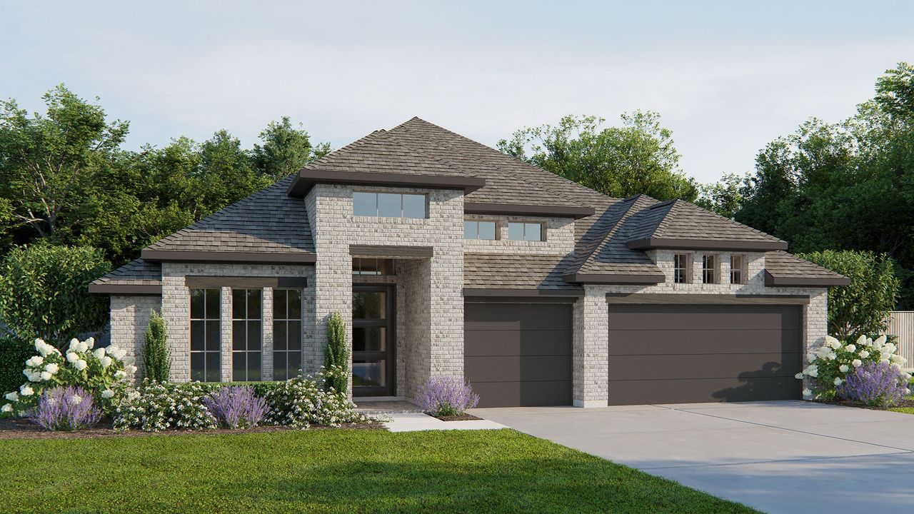 Representative exterior photo of a completed home built from the 2969W by Perry Homes in Lakes of Cane Island, Katy, TX (Image 2).