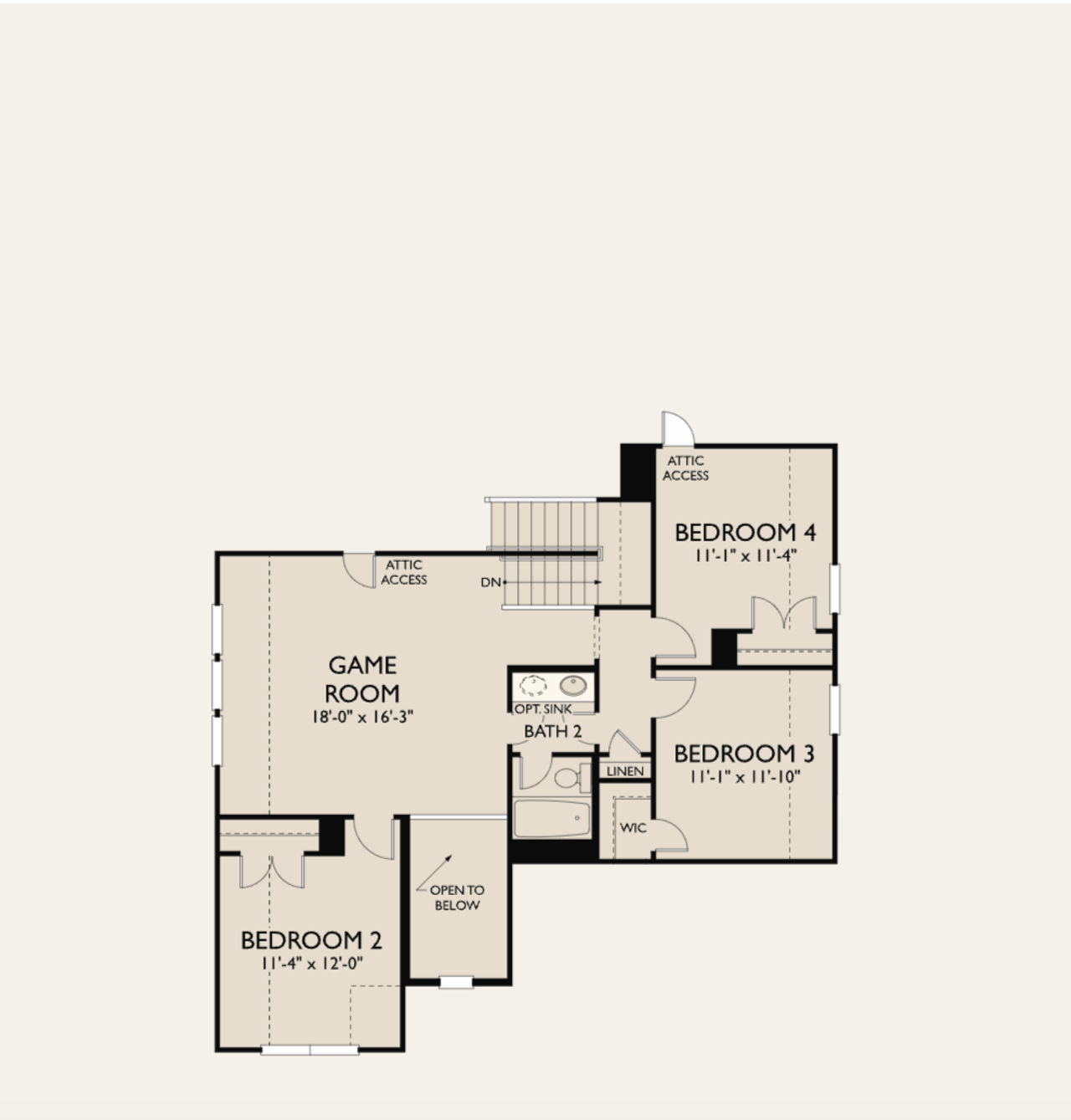 2D floor plan layout for the Thornton by Ashton Woods in Berry Creek Highlands, Georgetown, TX (Image 2).