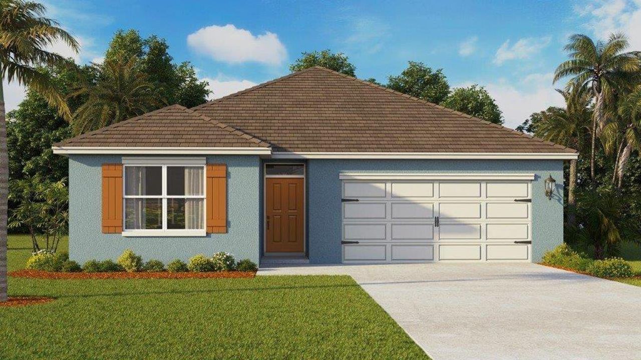 Front exterior of a new home in Annabelle Estates, Lake Wales, FL, highlighting curb appeal (Image 2).