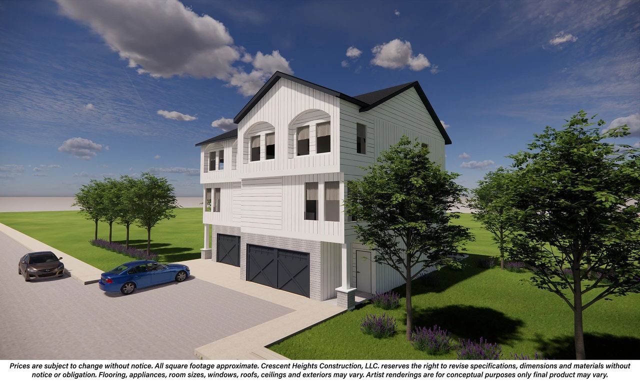 Architectural rendering of home exteriors planned for Crescent Heights Luxury Townhomes in Garland, TX (Image 2).