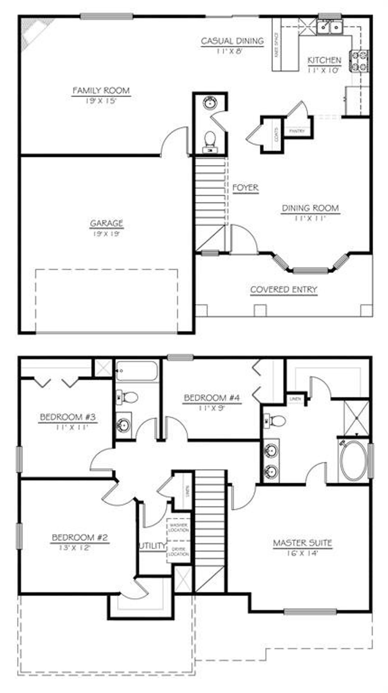 2D floor plan layout for the Huntington by D.R. Horton in Rutledge Estates, Woodruff, SC (Image 2).