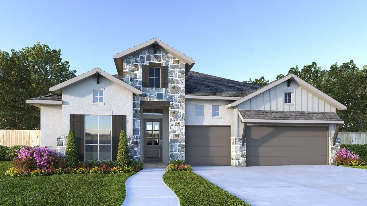 Representative exterior photo of a completed home built from the Design 2895S by Perry Homes in Veramendi 60', New Braunfels, TX (Image 2).