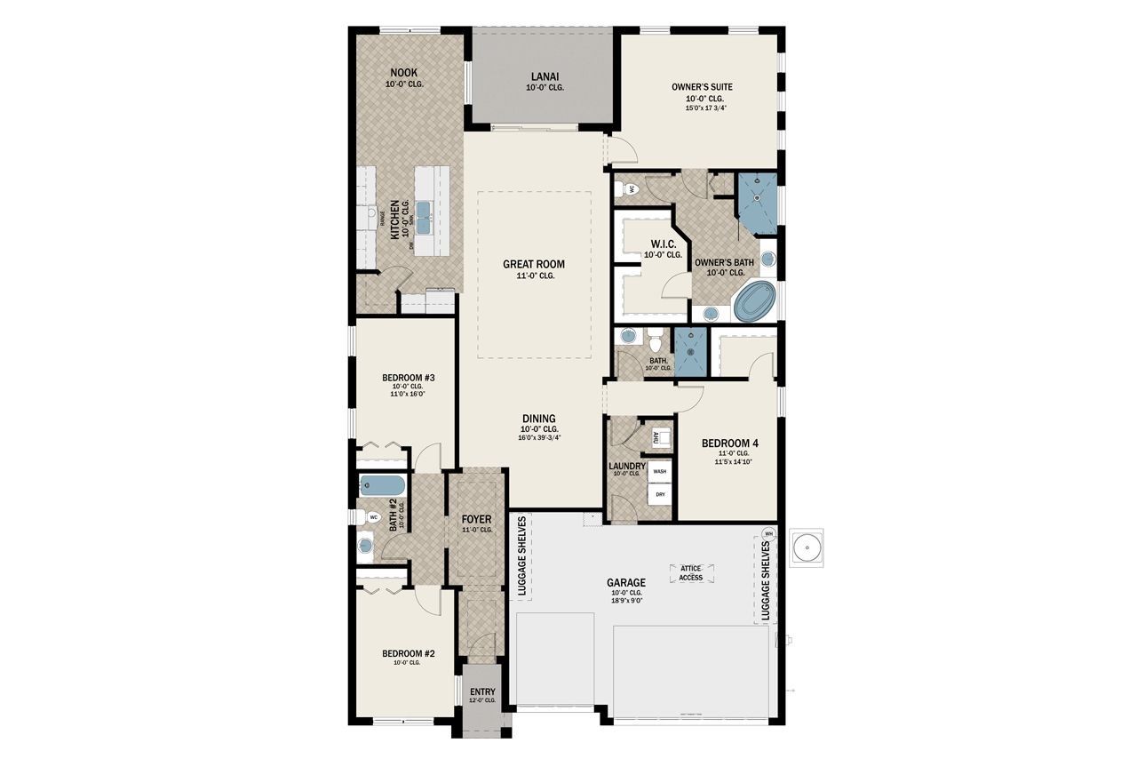 2D floor plan layout for the Key West by Medallion Home in Watercolor Place, Bradenton, FL (Image 2).