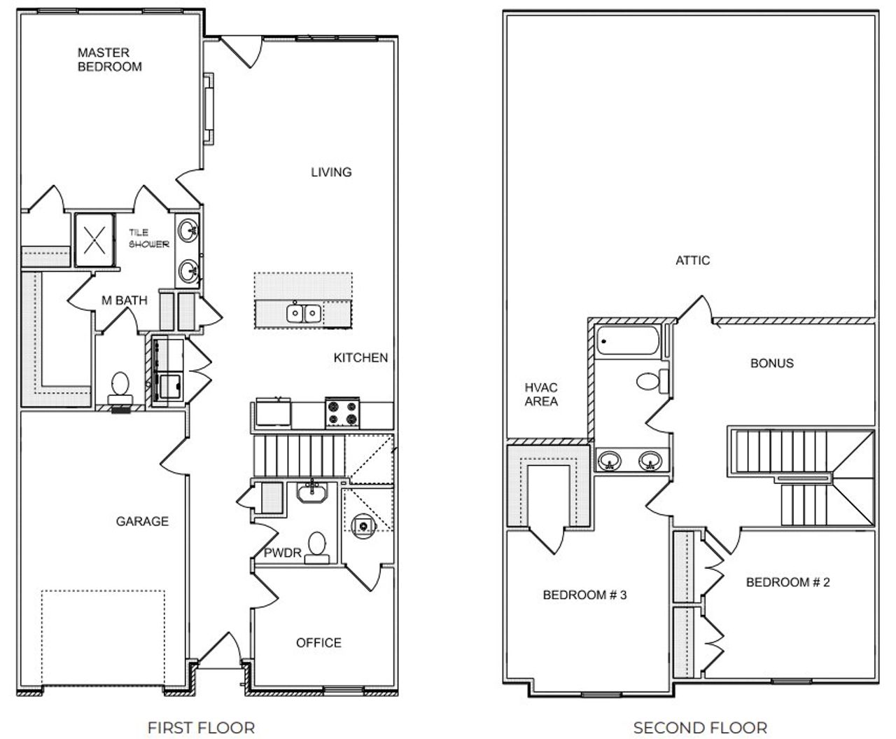 2D floor plan layout for the The Townsend by EMC Homes, LLC in The Village at Maple Street, Dawsonville, GA (Image 2).