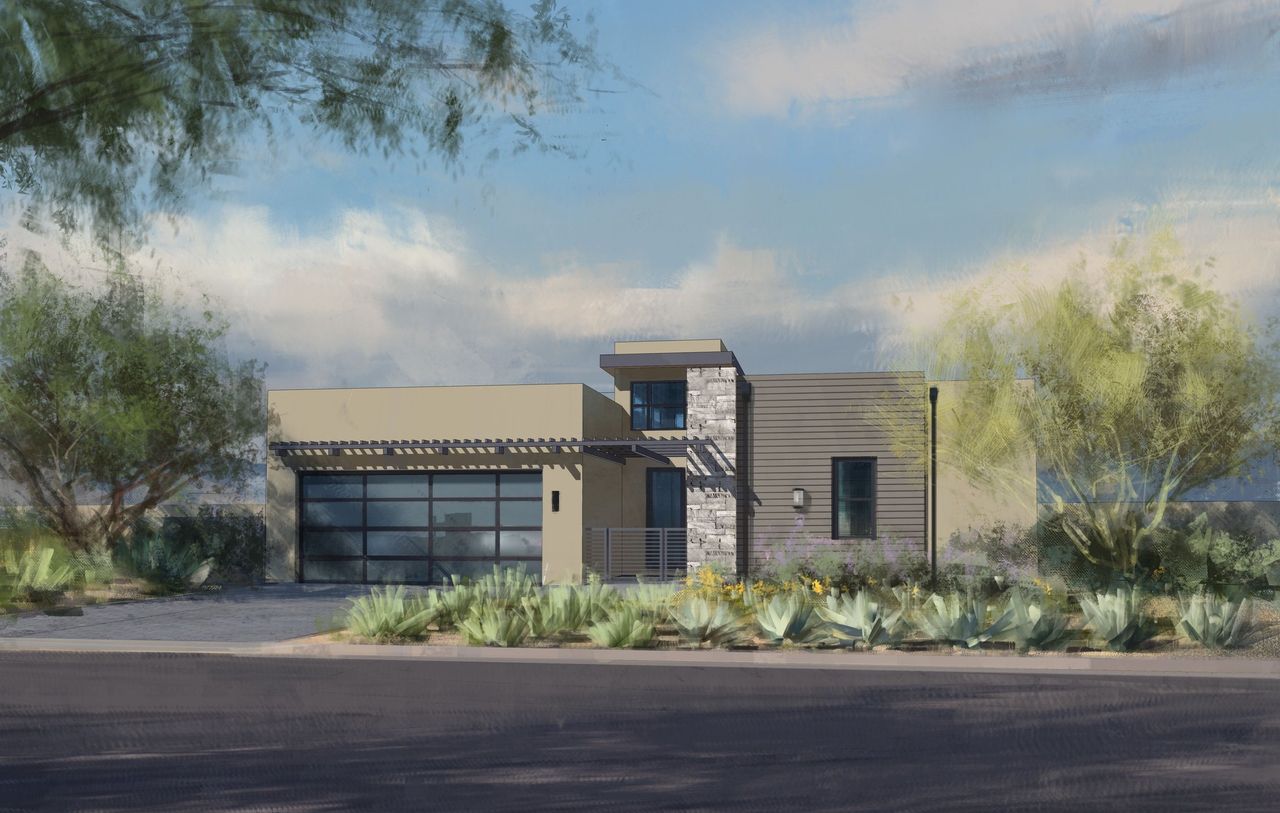 Representative exterior photo of a completed home built from the The Vibe by Camelot Homes in Aura, Scottsdale, AZ (Image 2). Representative exterior photo of a completed home built from the The Vibe by Camelot Homes in Aura, Scottsdale, AZ (Image 2).