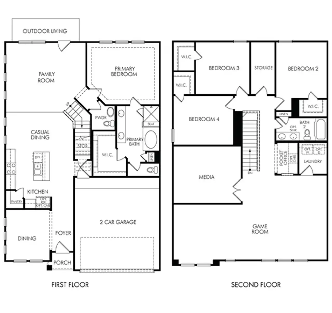 2D floor plan layout of this home in Bridge Creek Village - Luxe Series, Cypress, TX (Image 2).