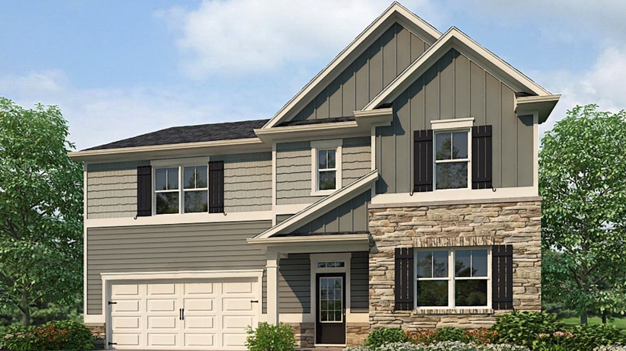 Representative exterior photo of a completed home built from the Halton by D.R. Horton in Grandview at Lanier, Dawsonville, GA (Image 2).