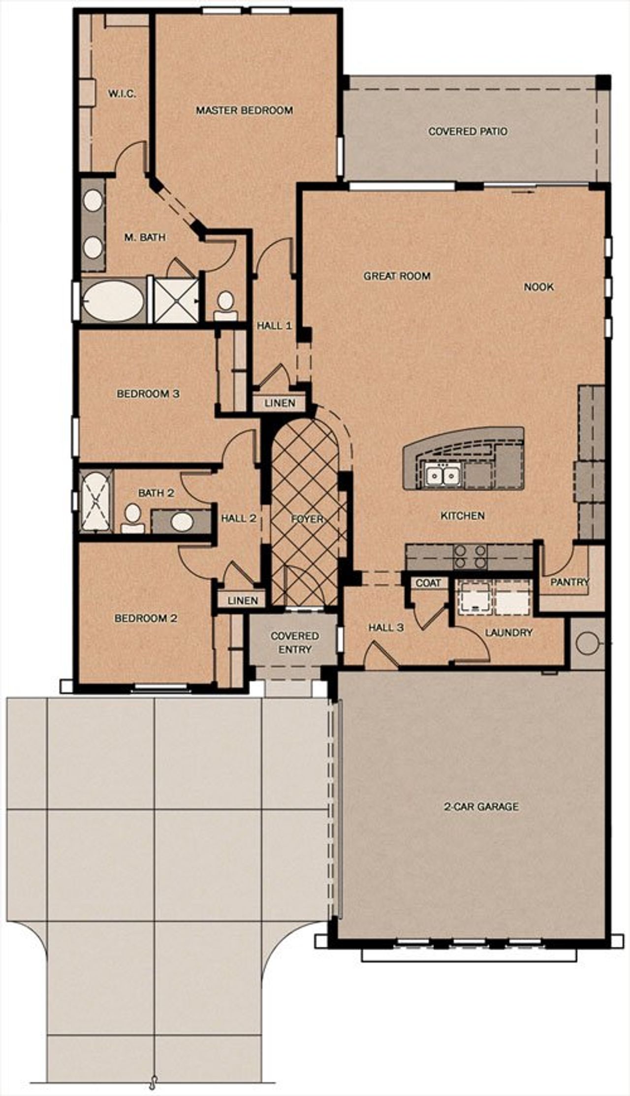 2D floor plan layout of this home in Seaboard at Cooley Station, Gilbert, AZ (Image 2).