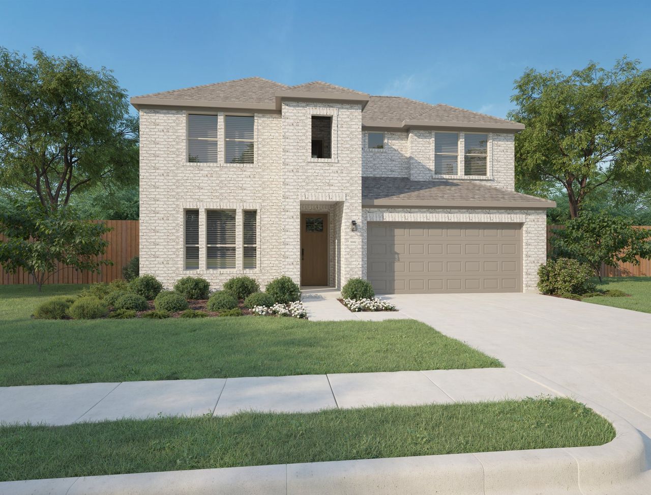 Front exterior of a new home in Painted Tree Woodland West, McKinney, TX, highlighting curb appeal (Image 2). Front exterior of a new home in Painted Tree Woodland West, McKinney, TX, highlighting curb appeal (Image 2).