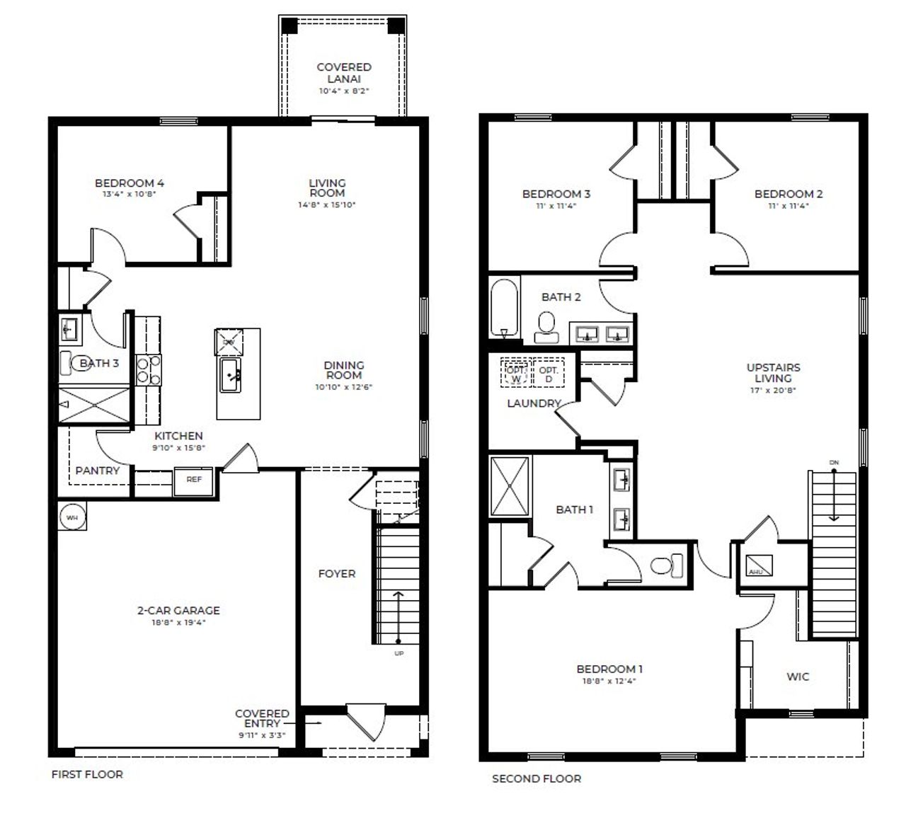 2D floor plan layout for the Robie by D.R. Horton in Hunters Manor, Pompano Beach, FL (Image 2).