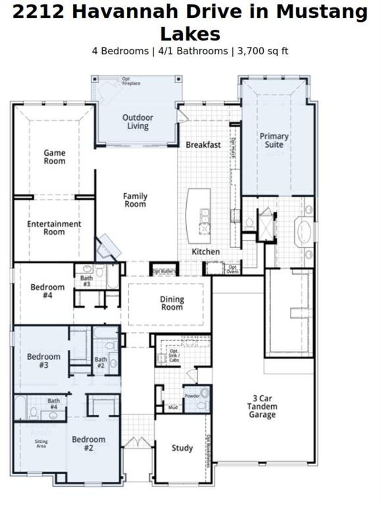 2D floor plan layout of this home in Mustang Lakes: 74ft. lots, Celina, TX (Image 2).
