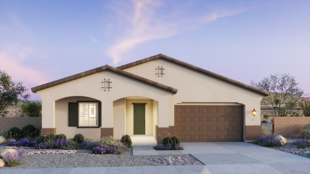 Representative exterior photo of a completed home built from the 4502 by Risewell Homes in The Estates at North Creek, Queen Creek, AZ (Image 2).