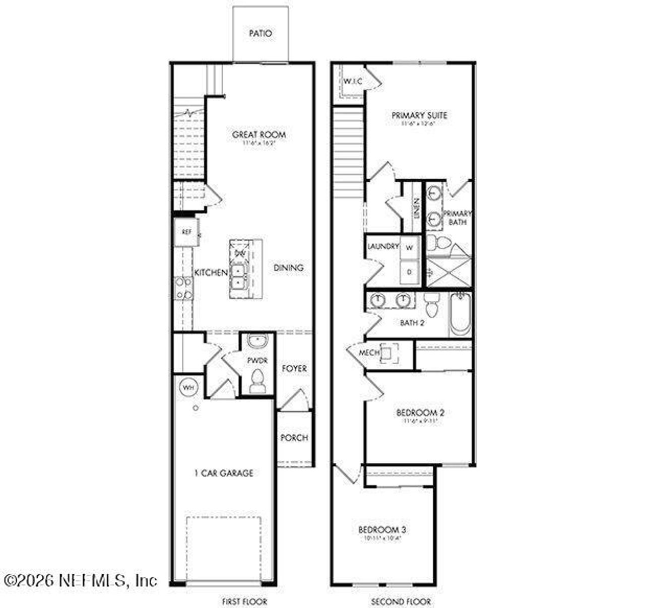 2D floor plan layout of this home in The District at Oakleaf - The Commons, Middleburg, FL (Image 2).