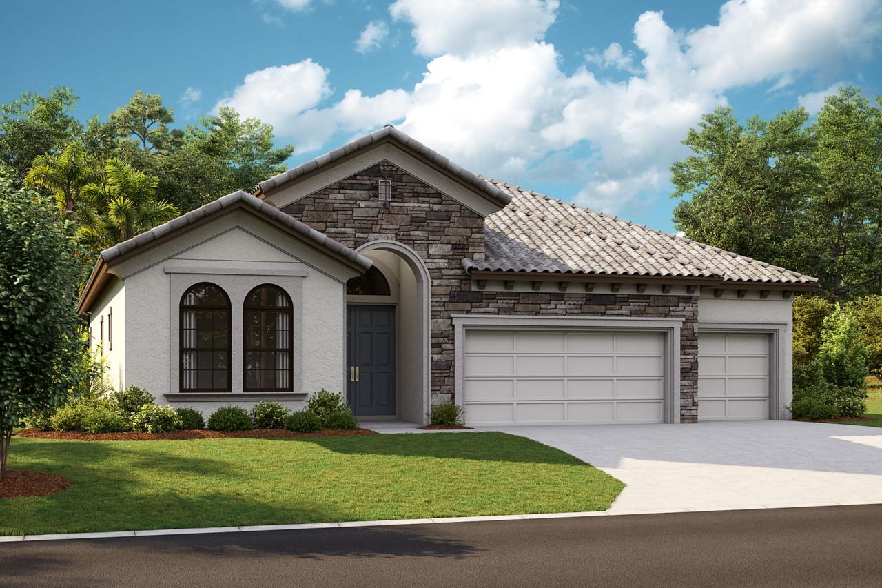 Front exterior of a new home in Hawkstone, Lithia, FL, highlighting curb appeal (Image 2).