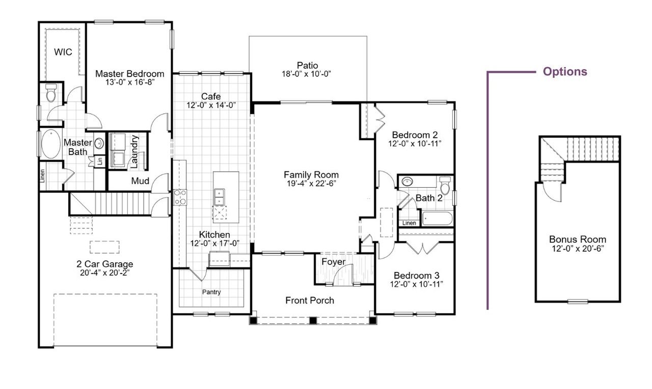 2D floor plan layout of this home in Dorchester County Homes, Dorchester, SC (Image 2).