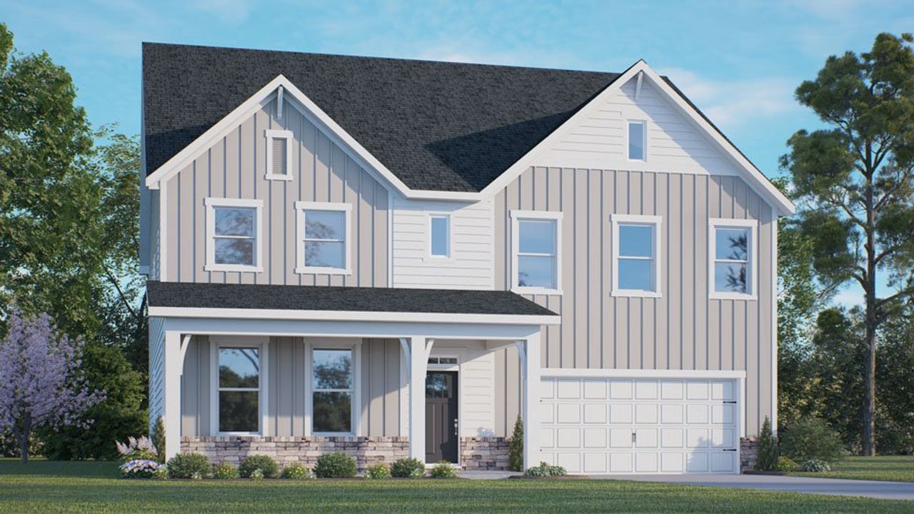 Representative exterior photo of a completed home built from the Wylie by D.R. Horton in The Grove at Winston Pointe, Clayton, NC (Image 2).