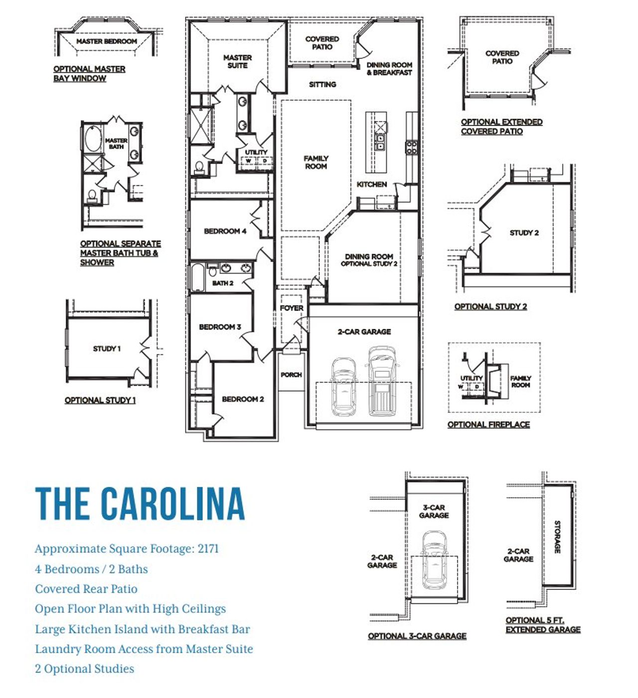 2D floor plan layout for the The Carolina by McKinley Homes in Fieldstone, Katy, TX (Image 2).