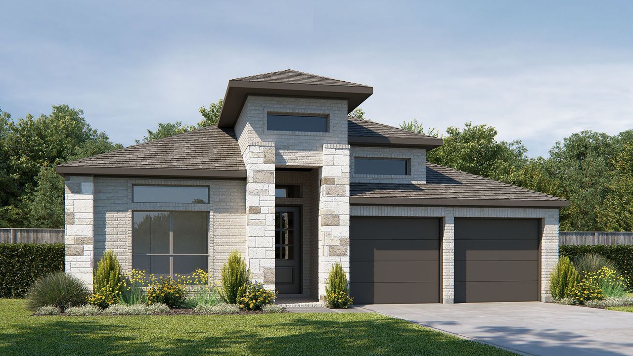 Representative exterior photo of a completed home built from the 1968V by Perry Homes in Alsatian Oaks 50', Castroville, TX (Image 2).