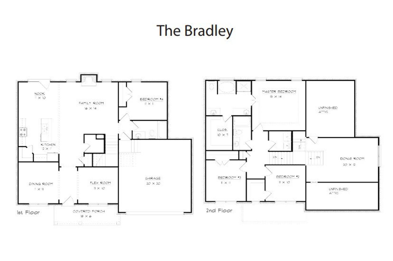 2D floor plan layout for the Bradley by Southeastern Building Corporation in Saundersville Station, Hendersonville, TN (Image 2).
