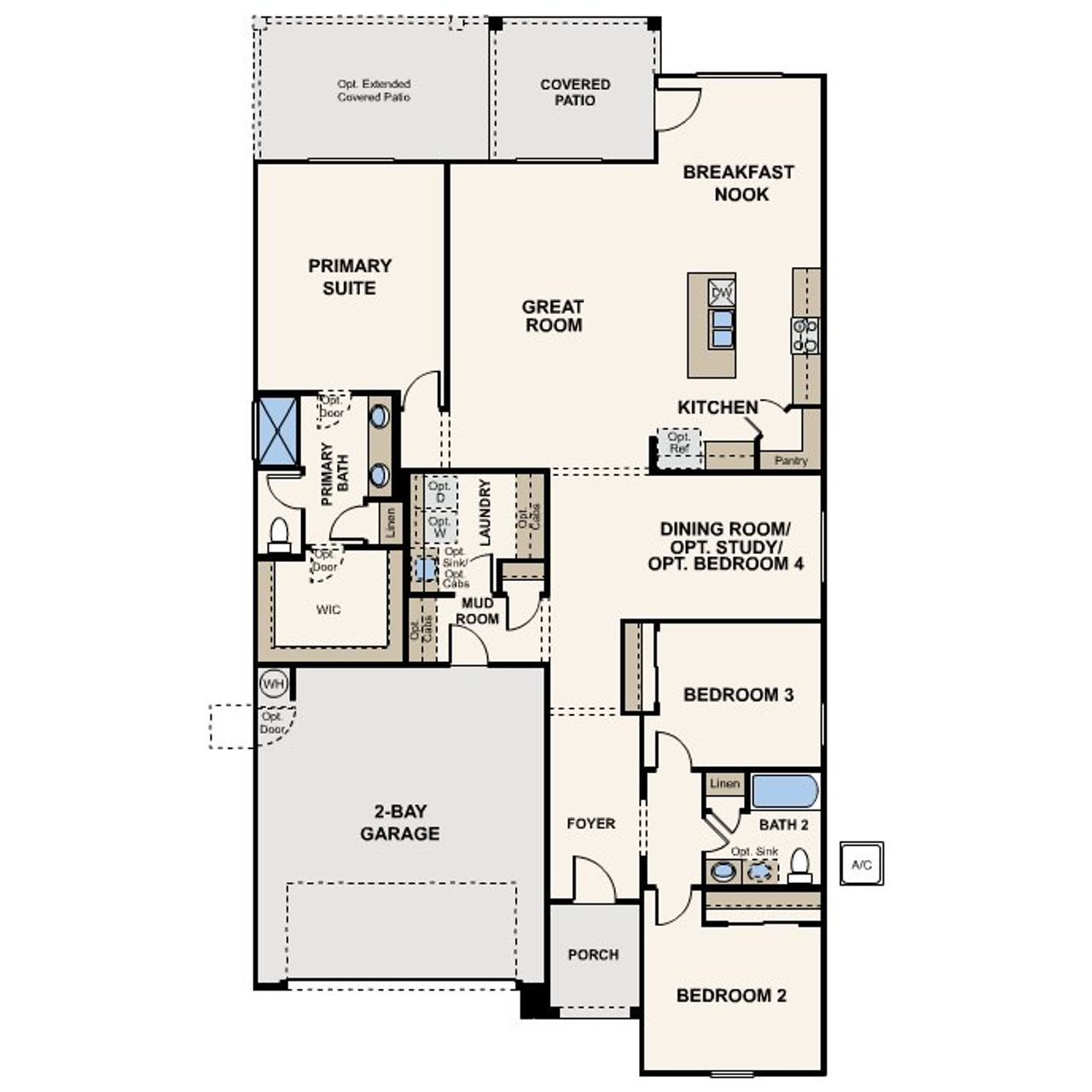 2D floor plan layout of this home in The Lakes at Rancho El Dorado, Maricopa, AZ (Image 2).