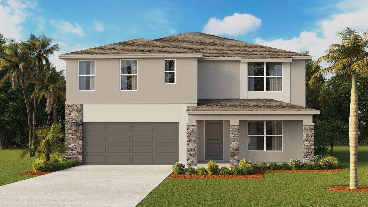 Representative exterior photo of a completed home built from the Hayden Modern by D.R. Horton in Boulevard Oaks, Lady Lake, FL (Image 2).