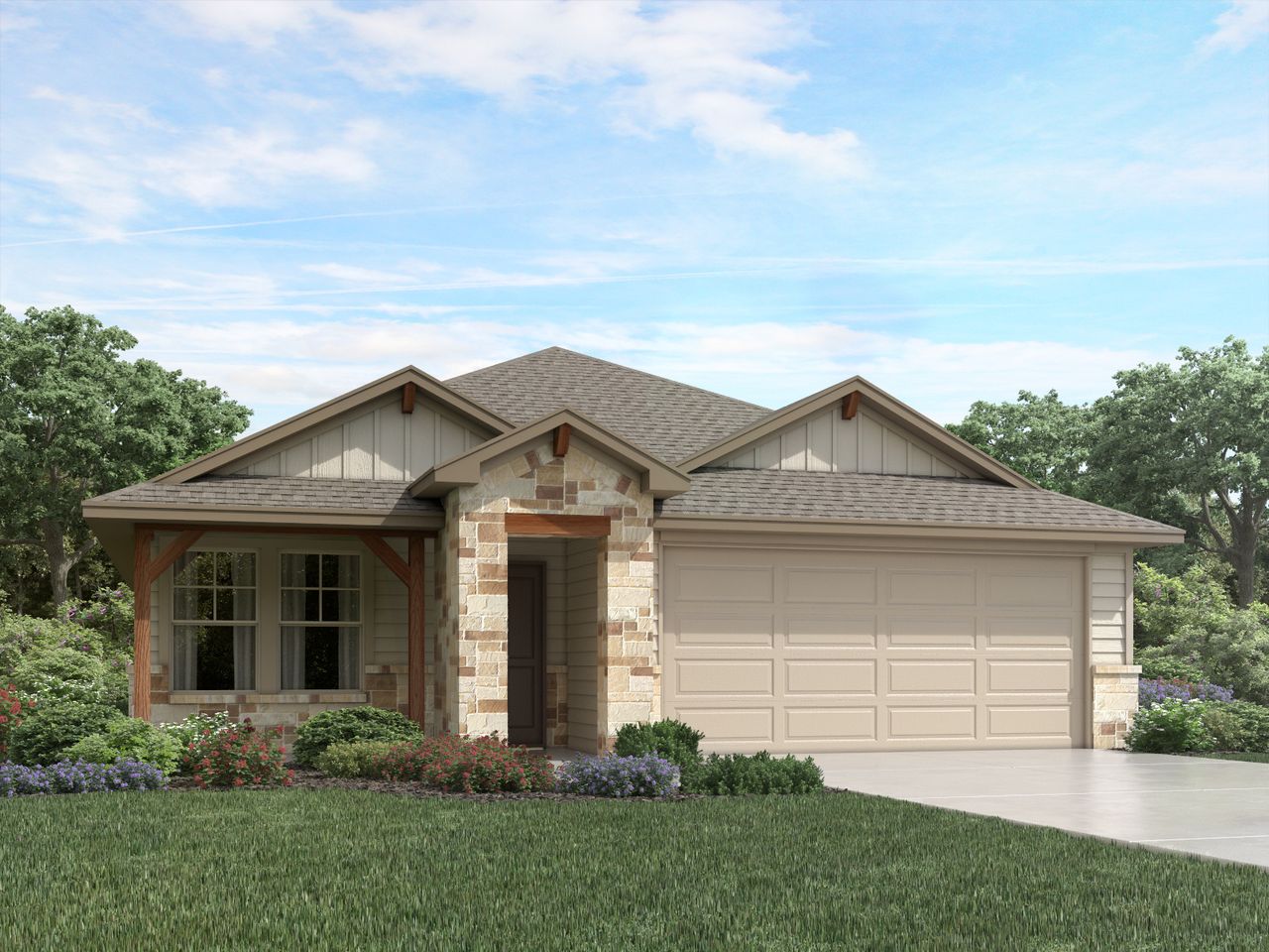Representative exterior photo of a completed home built from the The Braman (810) by Meritage Homes in Riverbend at Double Eagle - Reserve Collection, Cedar Creek, TX (Image 2).