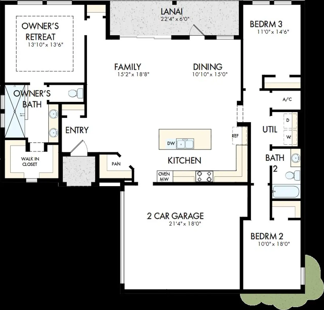 2D floor plan layout of this home in Waterset Bungalow Series, Apollo Beach, FL (Image 2).