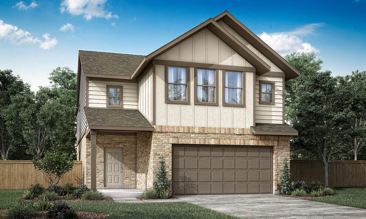 Representative exterior photo of a completed home built from the Ennis by Pacesetter Homes in Crosswinds, Kyle, TX (Image 2).